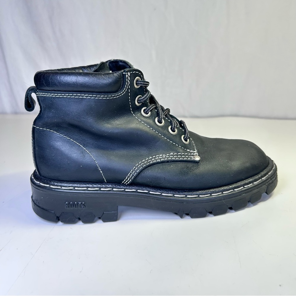 Vintage Roots Tuff Black Leather Ankle Boots.Hiking Combat Moto Size 6
